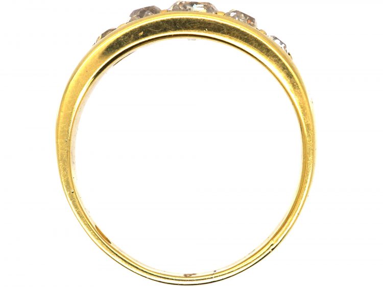 Victorian 18ct Gold, Five Stone Old Mine Cut Diamond Boat Shaped Ring