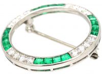 Art Deco Platinum, Emerald & Diamond Circular Brooch