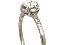 French Art Deco Platinum & Diamond Solitaire with Rose Diamond Shoulders