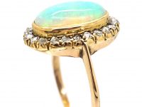 Edwardian 18ct Gold, Opal & Rose Diamond Oval Cluster Ring