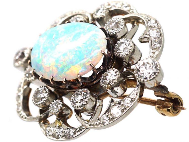 Edwardian Opal & Diamond Brooch Pendant