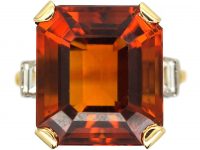 Retro 18ct Gold Large Madeira Citrine & Baguette Diamond Ring