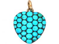 Victorian 9ct Gold & Silver Heart Pave set with Turquoise