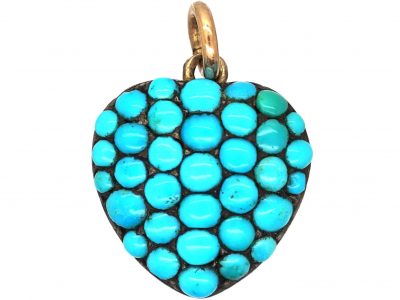 Victorian 9ct Gold & Silver Heart Pave set with Turquoise