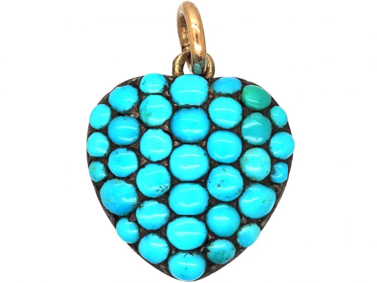 Victorian 9ct Gold & Silver Heart Pave set with Turquoise