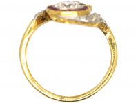 Art Deco 18ct Gold & Platinum, Two Stone Diamond & Ruby Crossover Ring