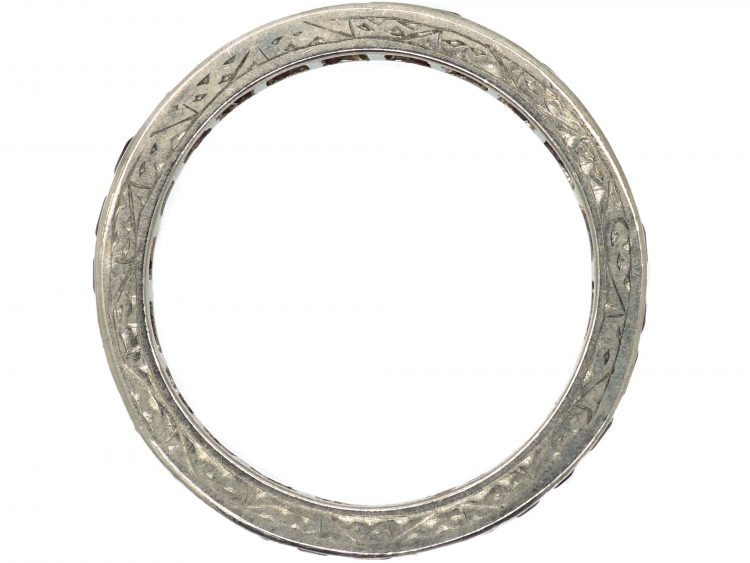 Art Deco Platinum & Ruby Eternity Ring with Engraved Sides