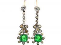 Edwardian Silver & Green & White Paste Drop Earrings