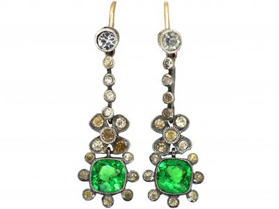 Edwardian Silver & Green & White Paste Drop Earrings