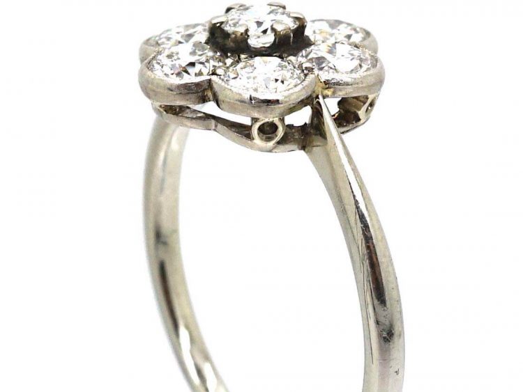Early 20th Century 18ct White Gold & Platinum Diamond Cluster Ring