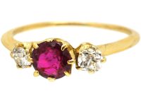 Edwardian 18ct Gold, Ruby & Diamond Three Stone Ring