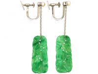 Art Deco 18ct White Gold Jade Drop Earrings