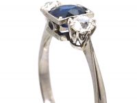 Art Deco 18ct White Gold & Platinum, Sapphire & Diamond Three Stone Ring