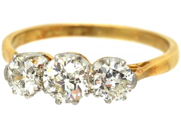 Early 20th Century 18ct Gold & Platinum, Three Stone Diamond Ring