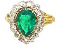 Victorian 18ct Gold, Emerald & Diamond Pear Shaped Ring