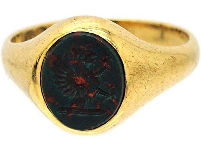 Edwardian 18ct Gold & Bloodstone Signet ring with Griffin Intaglio