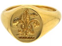 18ct Gold Signet Ring Engraved with a Fleur de Lys & Snake Entwined by Charles Green & Sons