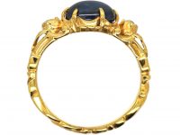 19th Century 18ct Gold, Cabochon Sapphire & Diamond Holbeinesque Style Ring