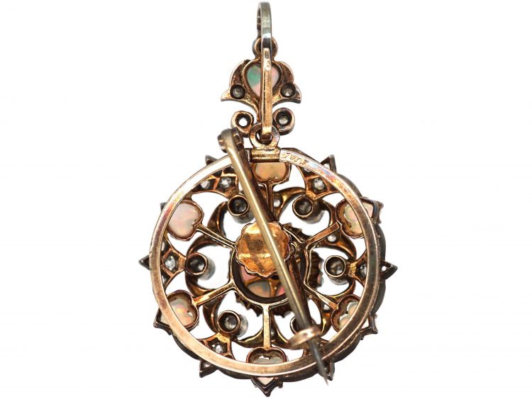 Victorian Heart Shaped Opal & Diamond Brooch Pendant