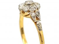 Edwardian 18ct Gold & Platinum, Diamond Cluster Ring with Rose Diamond Shoulders