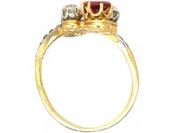Art Nouveau 18ct Gold & Platinum, Diamond & Ruby Crossover Ring