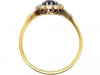 Edwardian 18ct Gold & Platinum, Sapphire & Diamond Cluster Ring with Diamond Set Shoulders