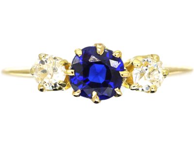Edwardian 18ct Gold, Three Stone Sapphire & Diamond Ring