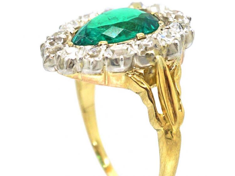 Victorian 18ct Gold, Emerald & Diamond Pear Shaped Ring