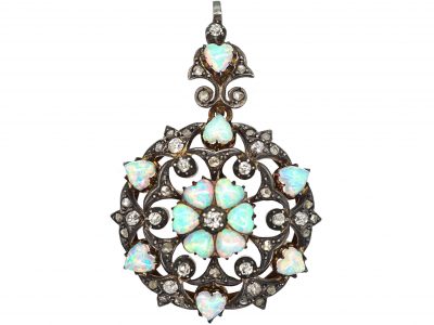 Victorian Heart Shaped Opal & Diamond Brooch Pendant