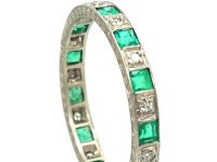 Art Deco Platinum Eternity Ring set with Emeralds & Diamonds