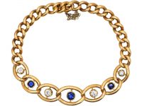 Edwardian 15ct Gold Curb Bracelet set with Sapphires & Diamonds