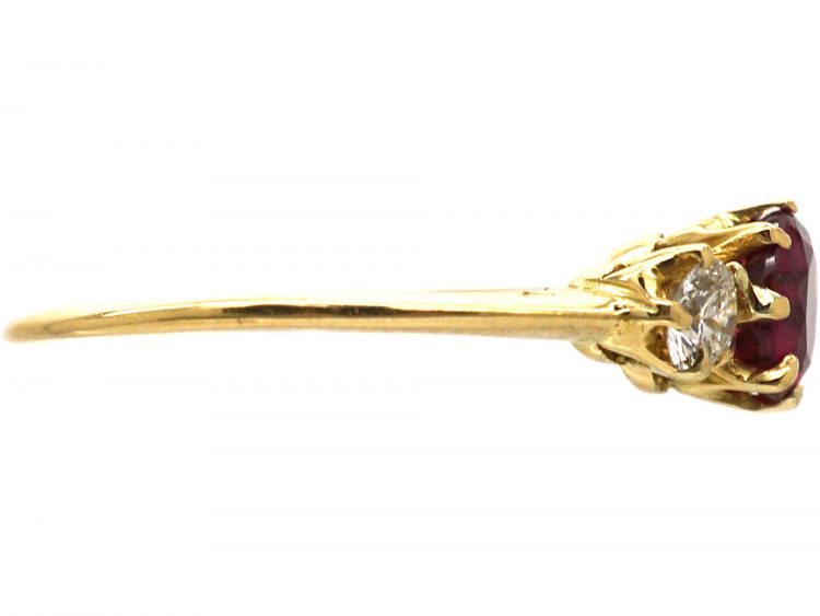 Edwardian 18ct Gold, Ruby & Diamond Three Stone Ring