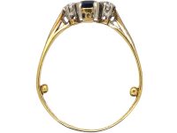 Art Deco 18ct Gold & Platinum, Rectangular Cut Sapphire & Diamond Three Stone Ring