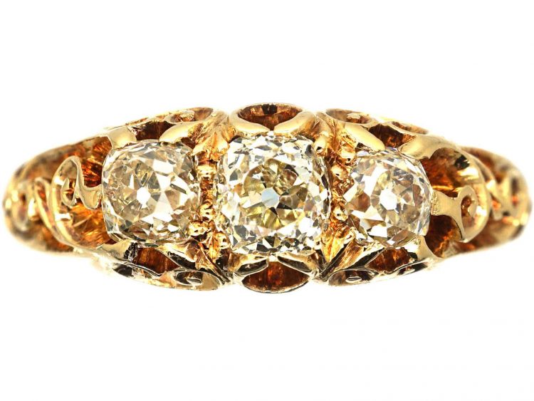 Victorian 18ct Gold,Three Stone Old Mine Cut Diamond Ring