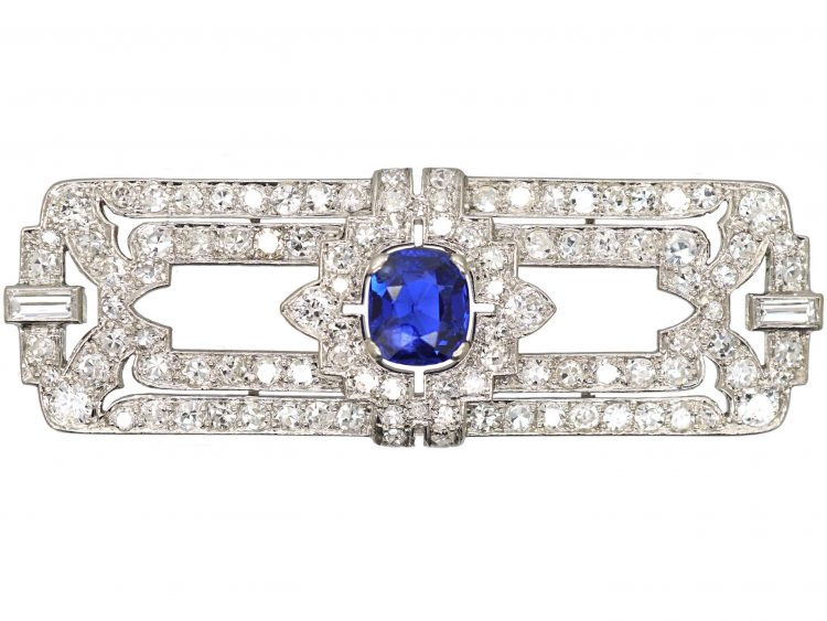 Art Deco Platinum, Sapphire & Diamond Rectangular Brooch