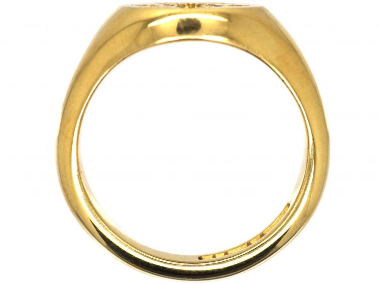 18ct Gold Signet Ring Engraved with a Fleur de Lys & Snake Entwined by Charles Green & Sons