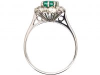 Mid-Century 18ct White Gold, Emerald & Diamond Cluster Ring