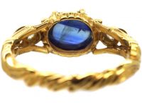 19th Century 18ct Gold, Cabochon Sapphire & Diamond Holbeinesque Style Ring