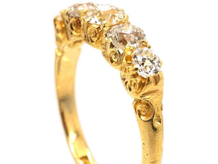 Victorian 18ct Gold & Old Mine Cut Diamond Five Stone Ring