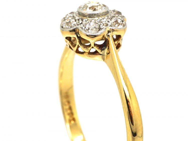 Edwardian 18ct Gold & Platinum, Diamond Daisy Cluster Ring