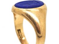 9ct Gold & Lapis Lazuli Signet Ring with Intaglio of a Cow & Crosses