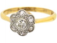 Edwardian 18ct Gold & Platinum, Diamond Daisy Cluster Ring
