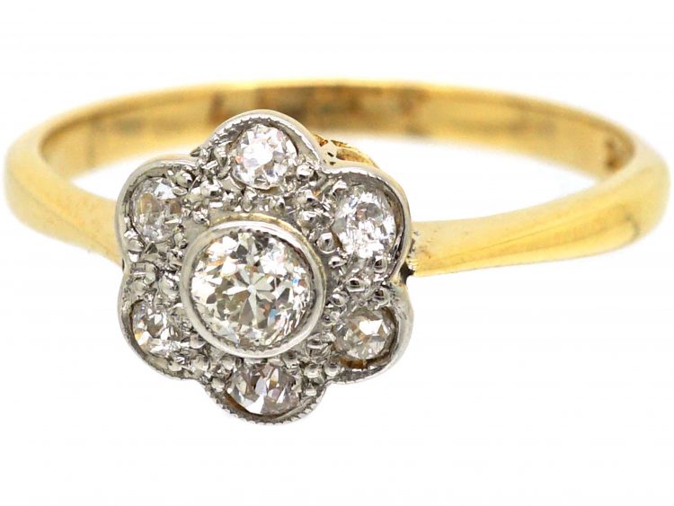 Edwardian 18ct Gold & Platinum, Diamond Daisy Cluster Ring