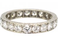 Art Deco Platinum & Diamond Eternity Ring with Engraved Sides