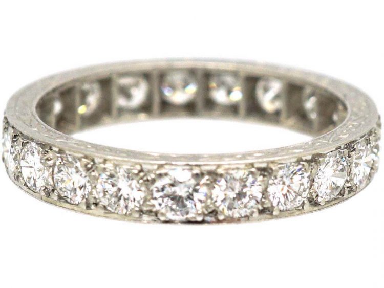 Art Deco Platinum & Diamond Eternity Ring with Engraved Sides