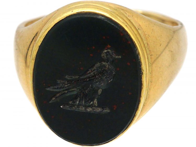 Victorian 18ct Gold & Bloodstone Ring with Bird Intaglio
