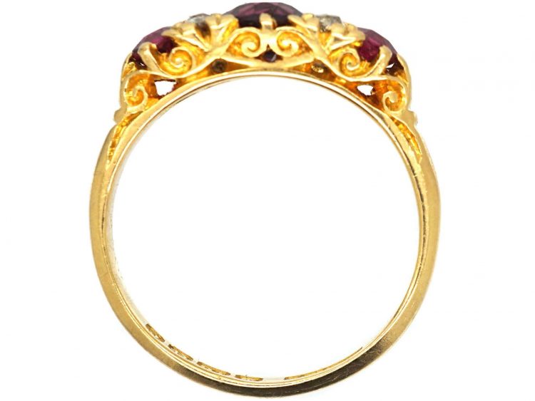 Edwardian 18ct Gold Three Stone Ruby & Diamond Ring