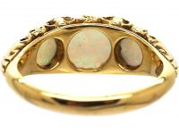 Edwardian 18ct Gold, Three Stone Opal Ring with Rose Diamond Points
