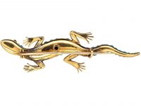 Victorian 18ct Gold & Turquoise Lizard Brooch with Rose Diamond Eyes