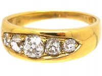 Victorian 18ct Gold, Five Stone Old Mine Cut Diamond Boat Shaped Ring